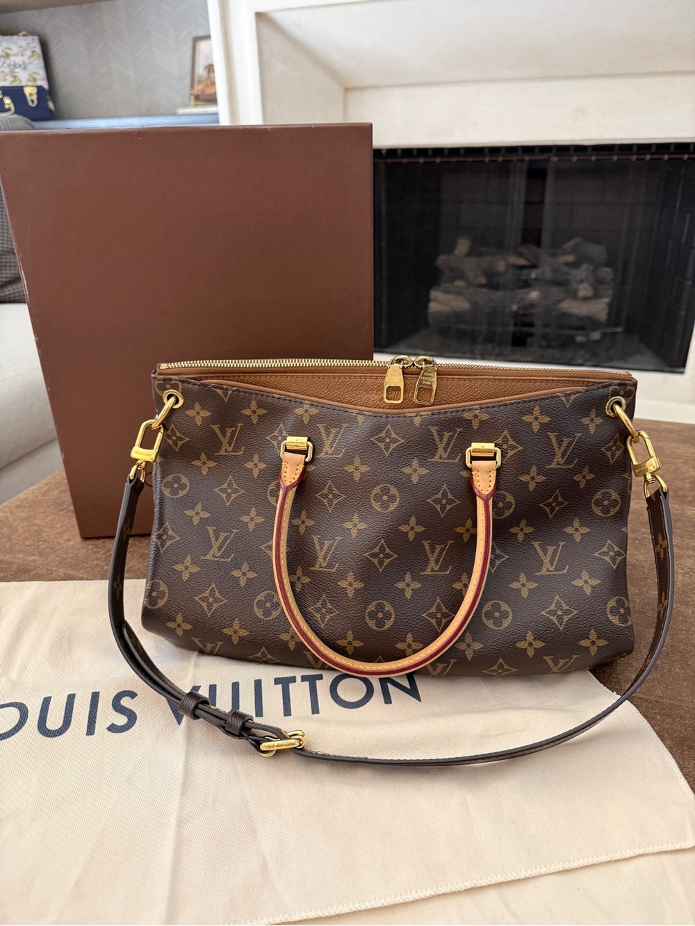 Authentic Louis Vuitton Monogram Pallas Shoulder Bag with strap